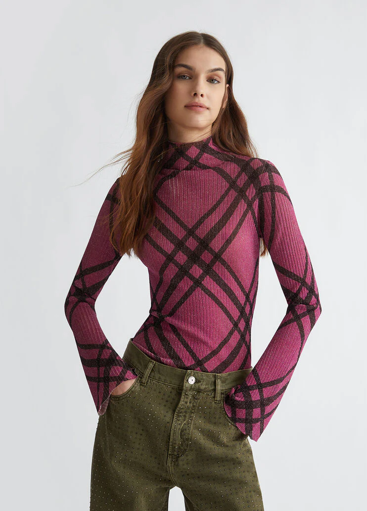 Chequered lurex sweater