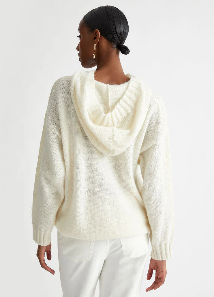 Wool-blend sweater with hood