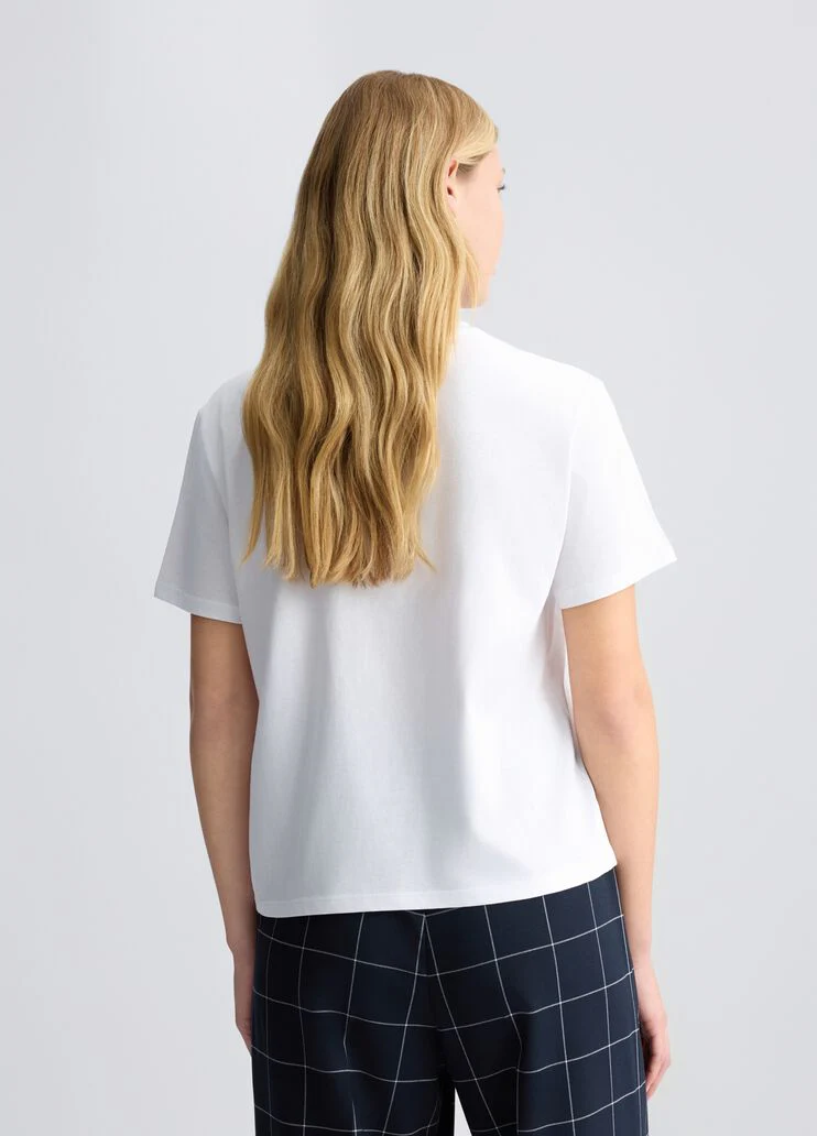 Cotton T-shirt with embroidery and rhinestones