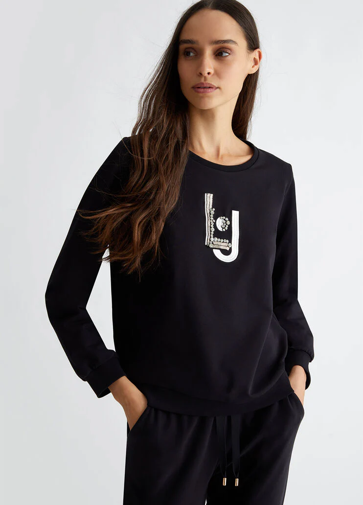 Sweatshirt with logo and gemstones