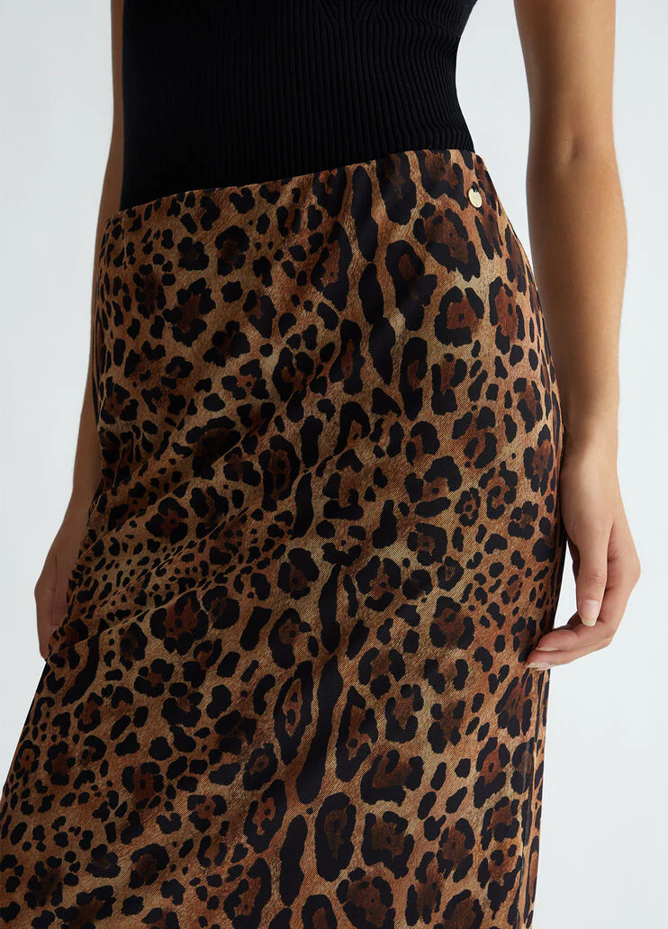 Animal-print tulle midi skirt