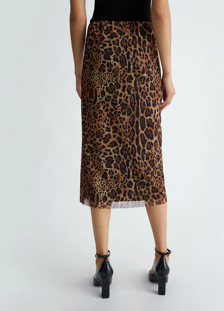 Animal-print tulle midi skirt