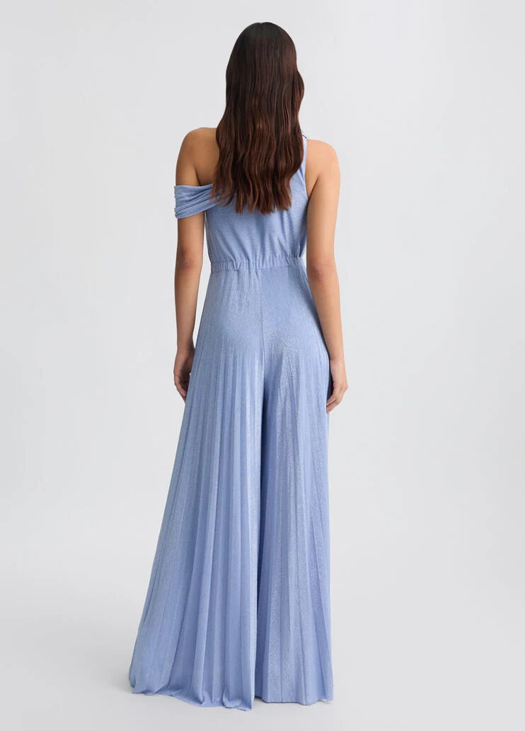 Powder pink one-shoulder jumpsuit