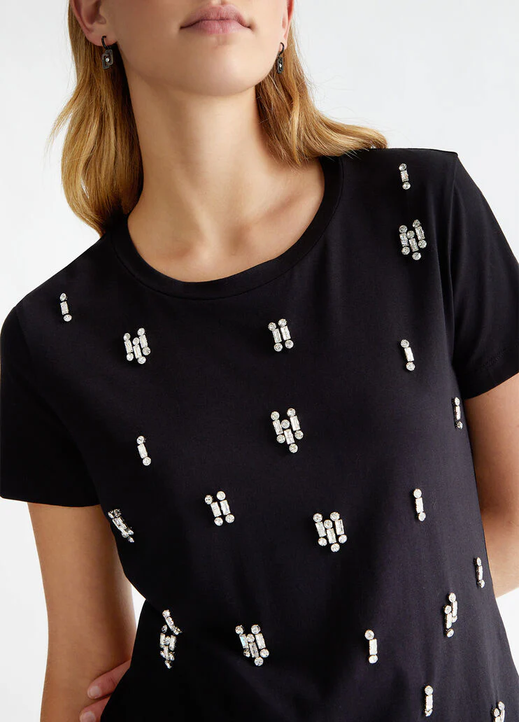 Cotton T-shirt with rhinestones