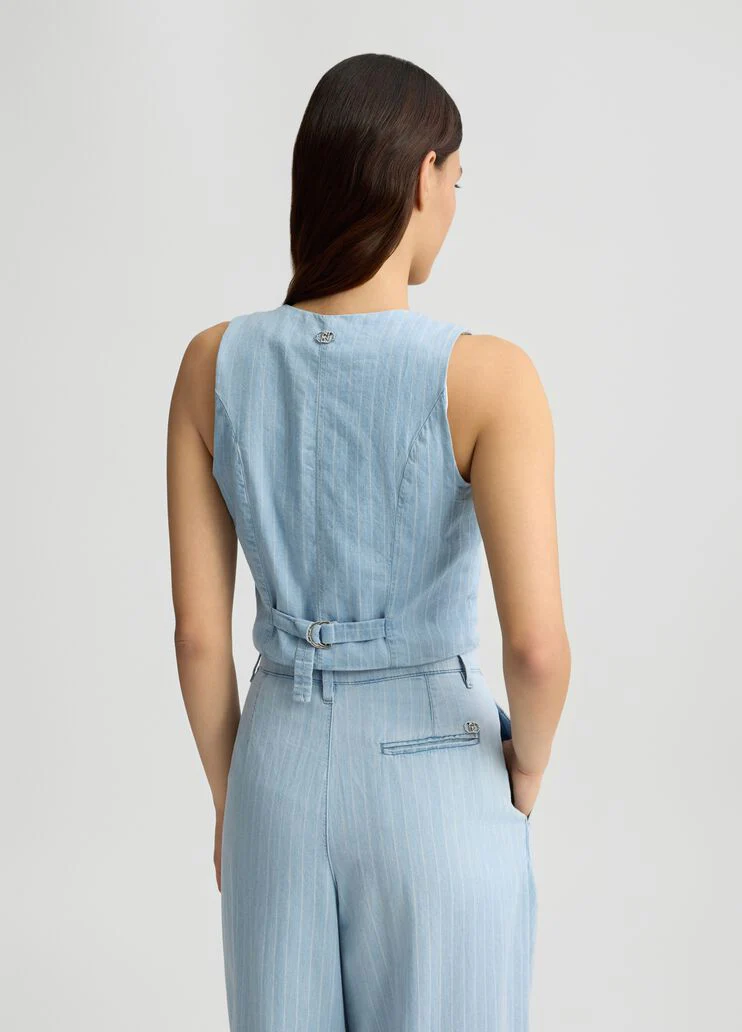 Pinstripe denim waistcoat