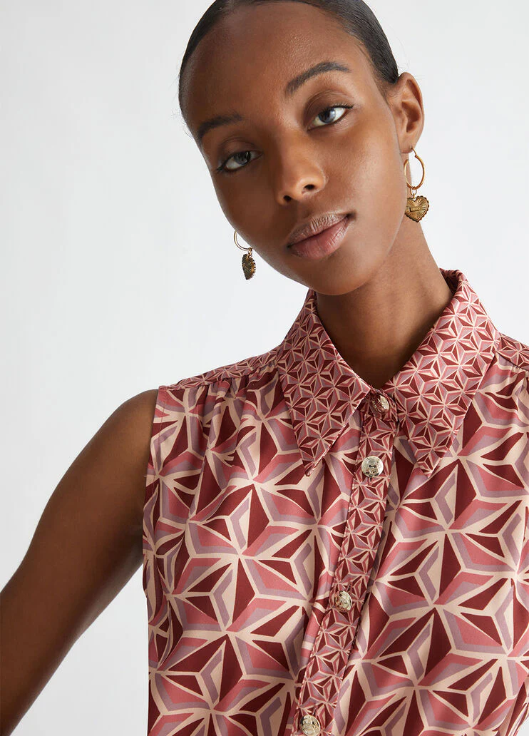 Printed twill shirt dress