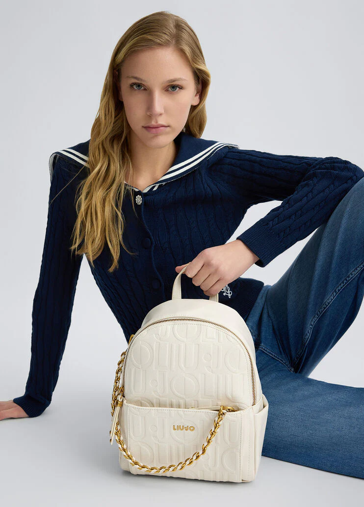 Backpack with logo and chain