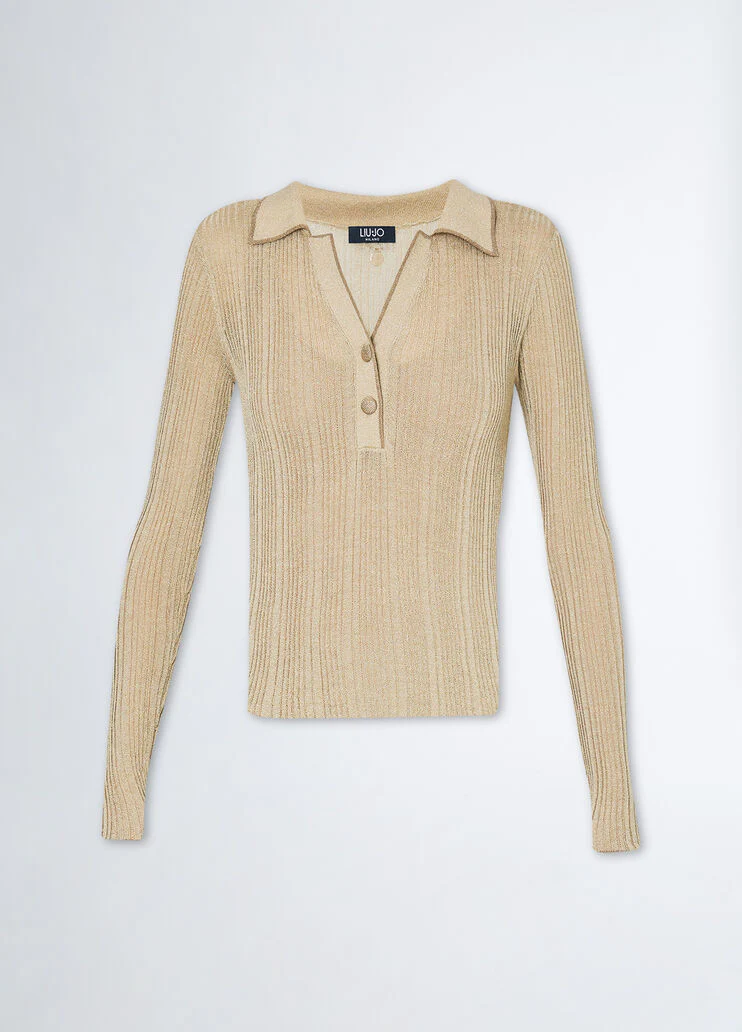 Lurex knit polo-shirt
