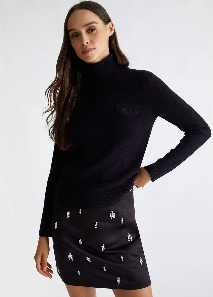 Wool-blend polo-neck with logo