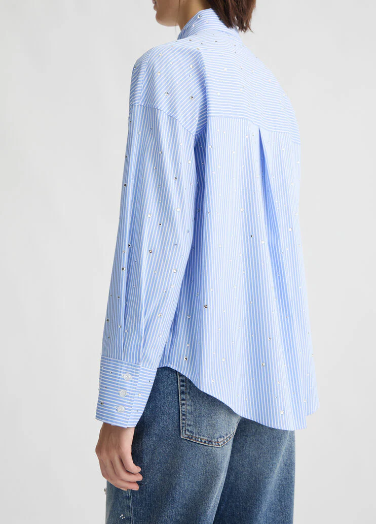 Light blue poplin shirt with rhinestones