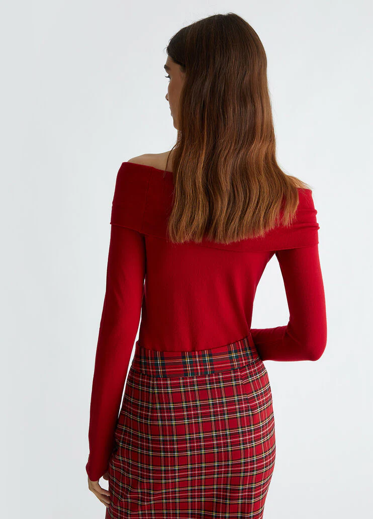 Red body suit with cut-out