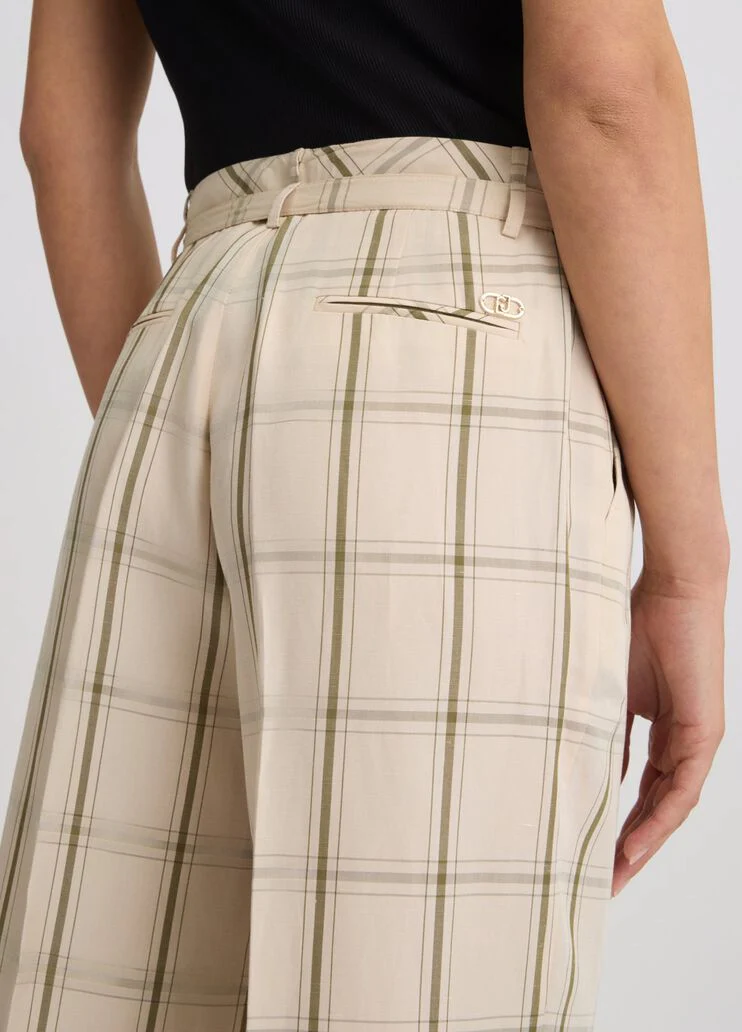 Linen-blend check trousers