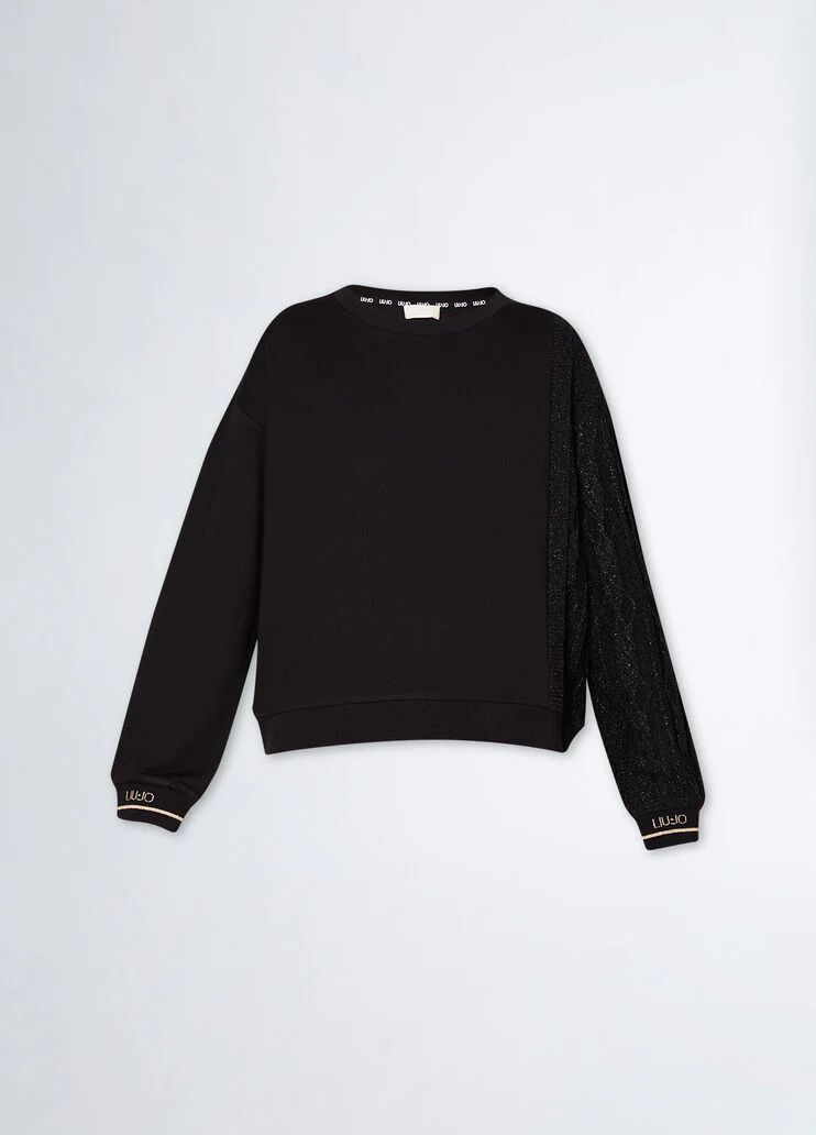 Black sweatshirt with knit insert