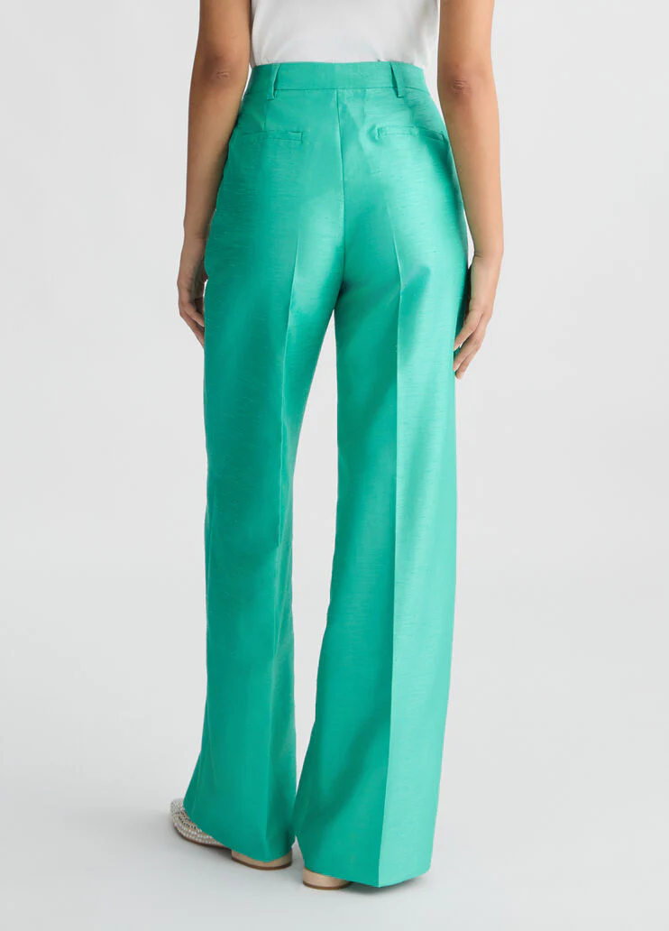 Long green shantung trousers