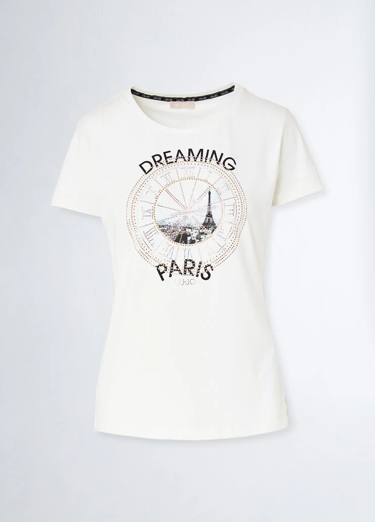 Printed T-shirt with rhinestones