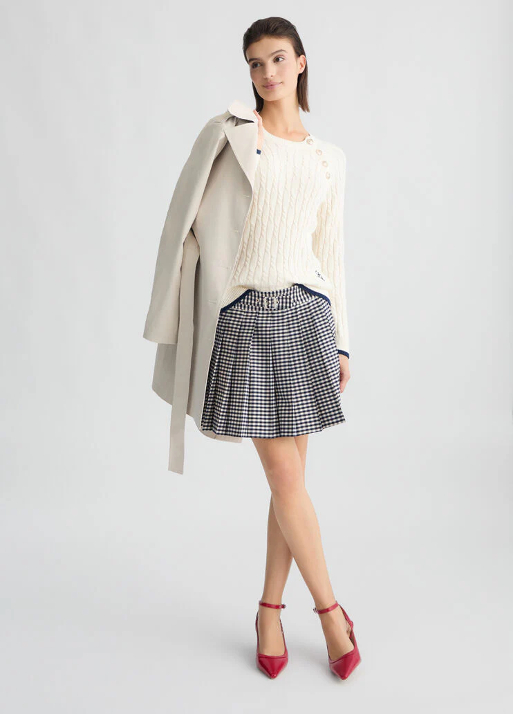 Pleated chequered miniskirt