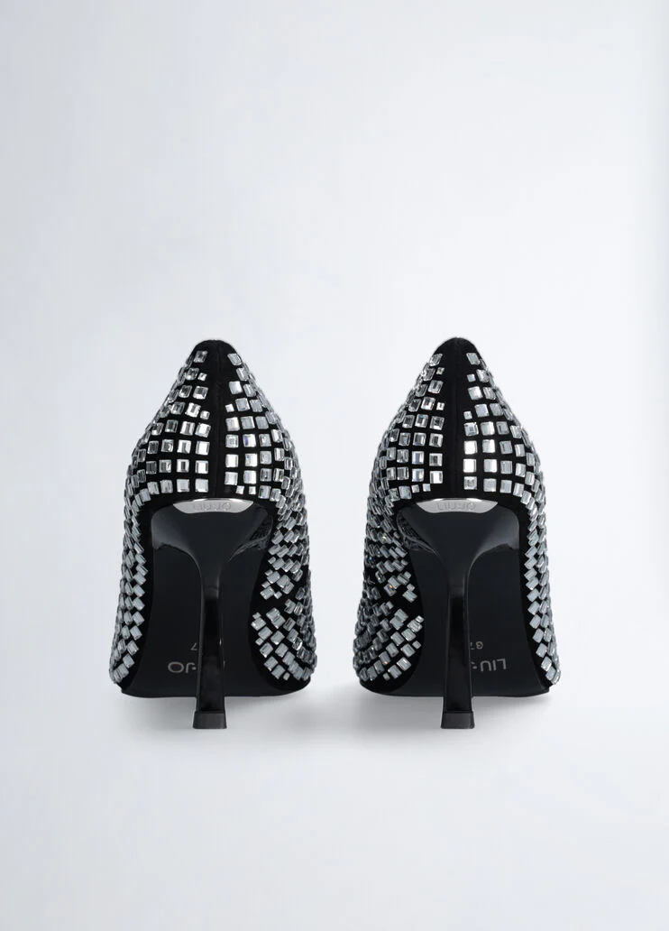 Black court shoes with all-over rhinestones