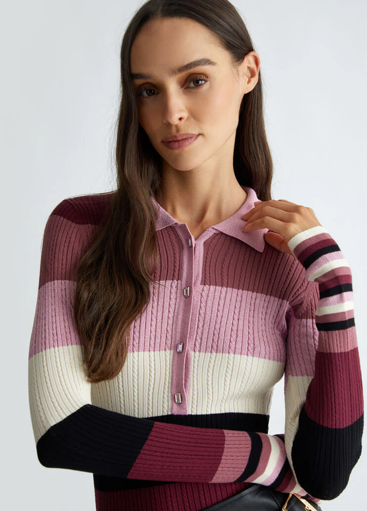 Striped knit polo-shirt