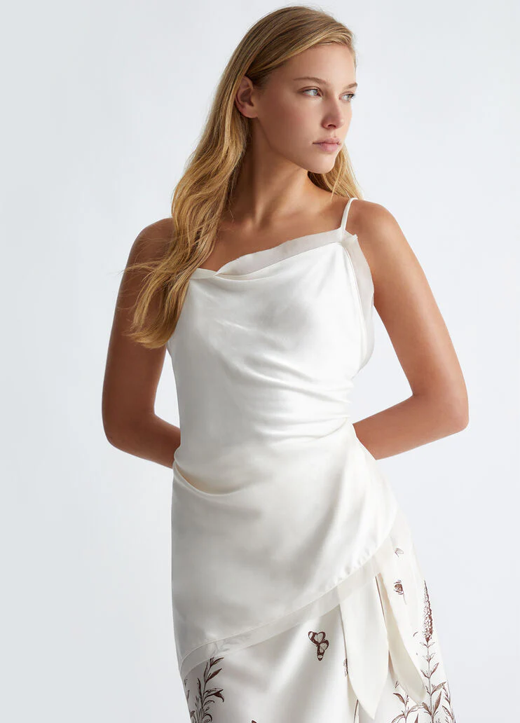 Asymmetrical satin top