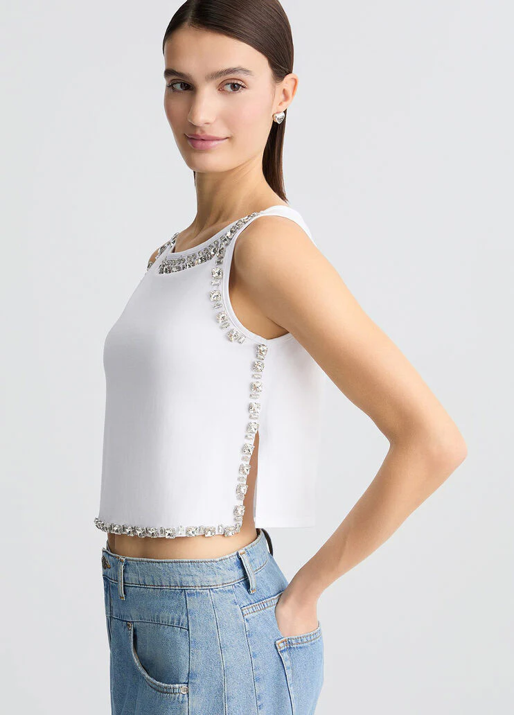White top with bejewelled embellishment