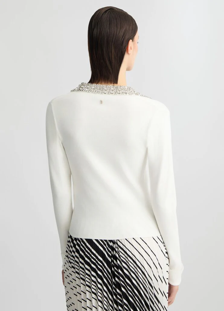 White polo shirt with bejewelled embellishment