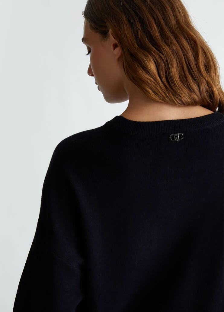 Crew-neck sweater with rhinestones