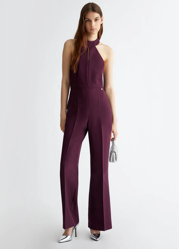Stretch jumpsuit with pussy-bow