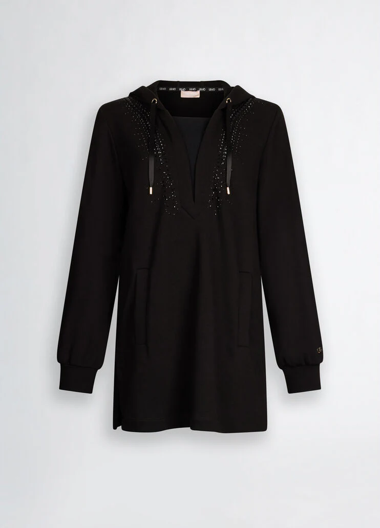 Hooded sweatshirt with gemstones