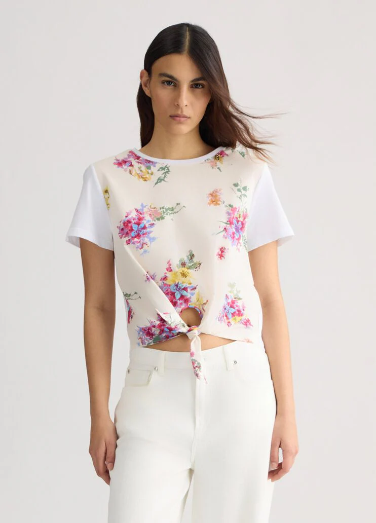 T-shirt with print and knot detail