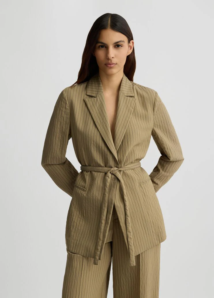 Striped blazer with belt