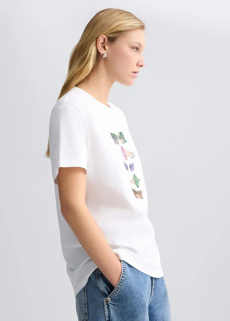 Printed T-shirt with rhinestones