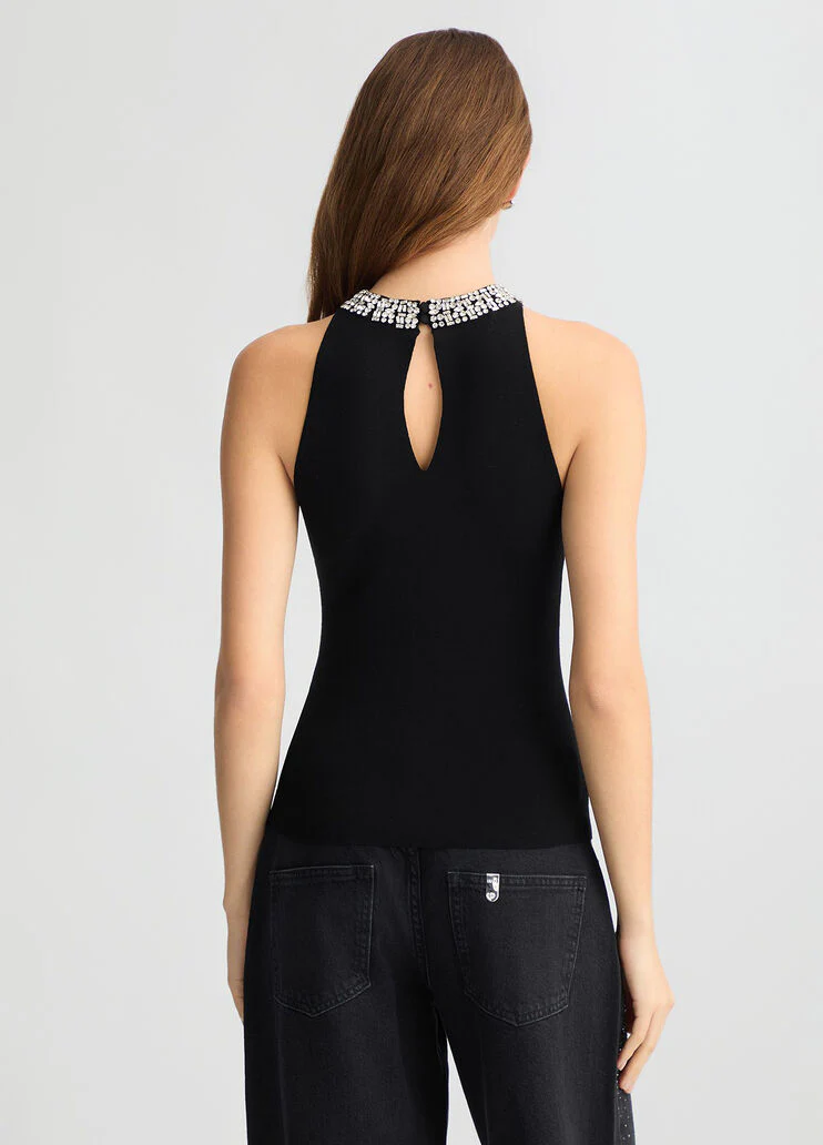 Black top with bejewelled embellishment