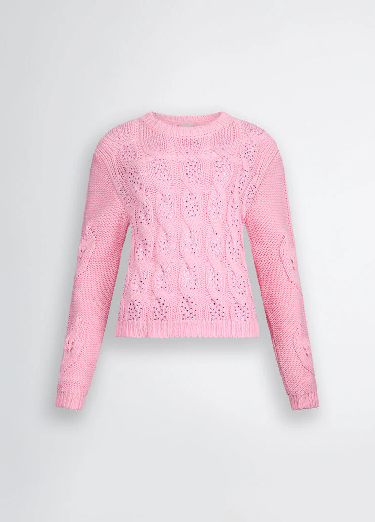 Cable-knit jumper with rhinestones