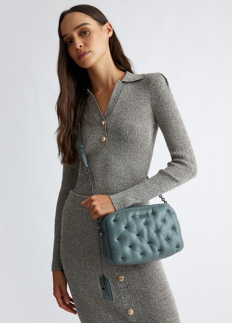 Glossy crossbody bag with rhinestones