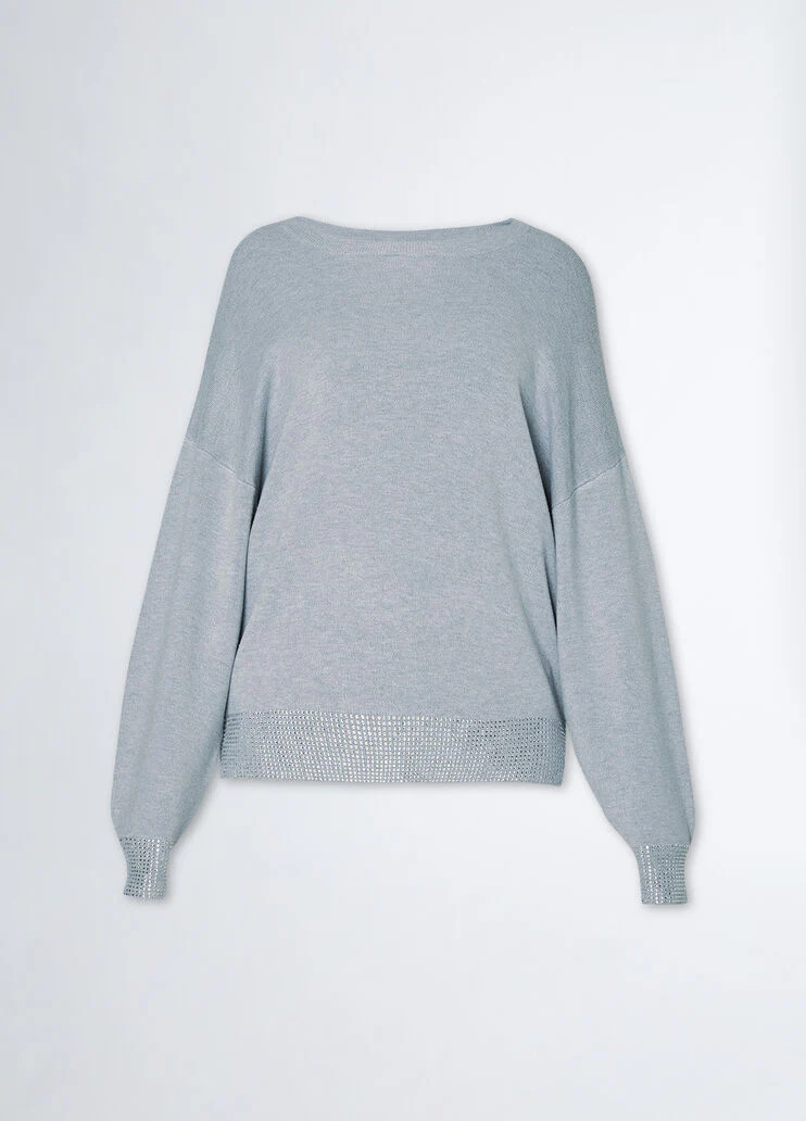 Crew-neck sweater with rhinestones