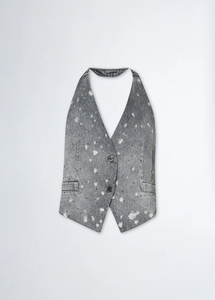 Denim waistcoat with rhinestones