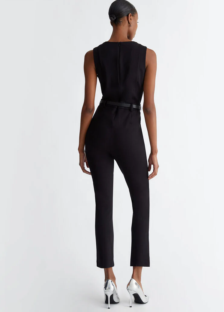 Stretch jumpsuit with belt