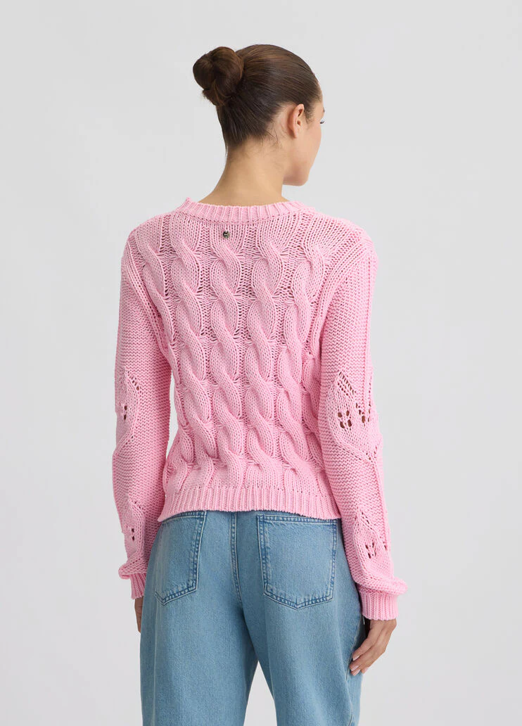 Cable-knit jumper with rhinestones