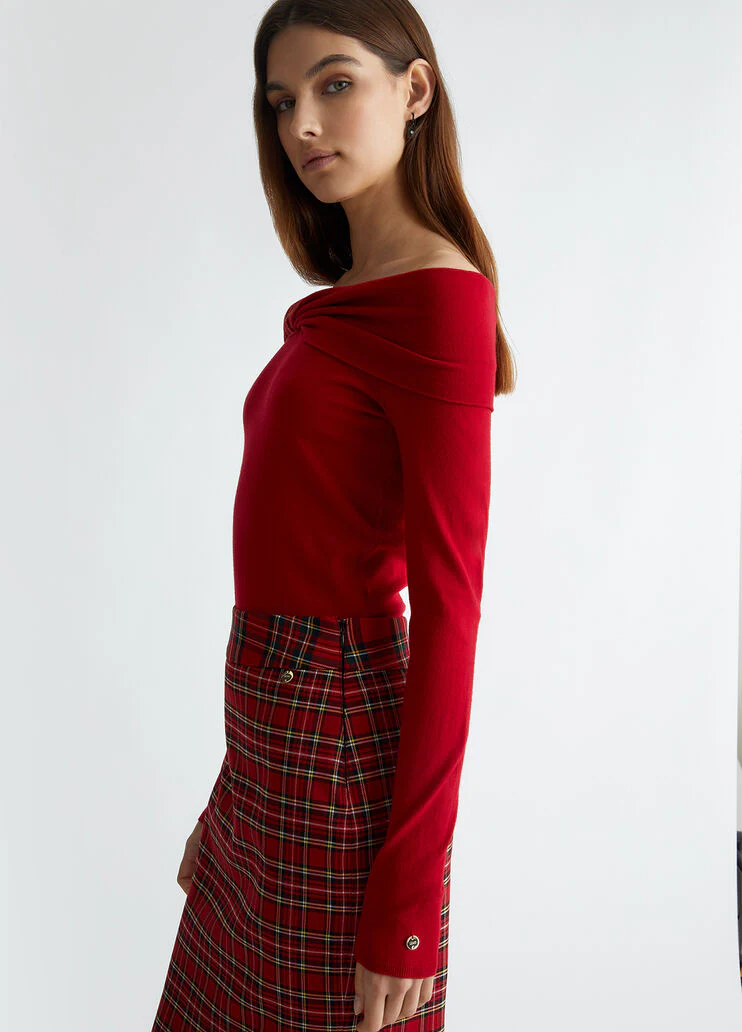 Red body suit with cut-out