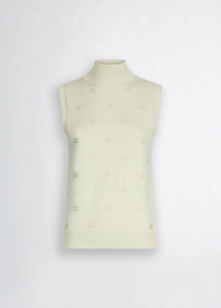 Knit top with logo and rhinestones