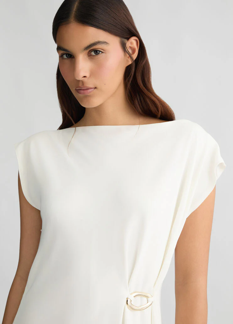 Short white dress with draping
