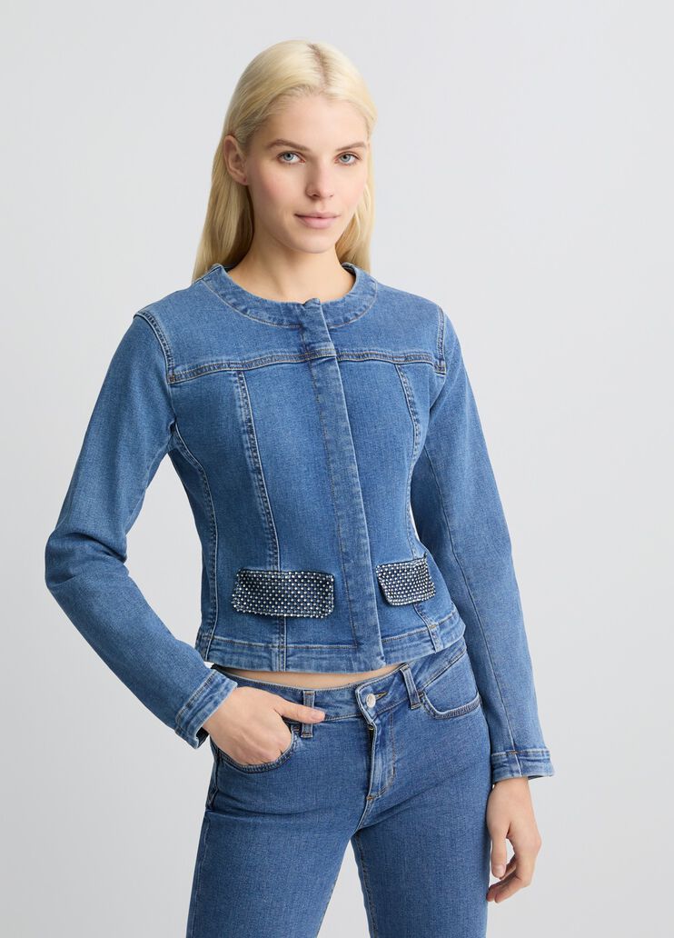 Denim jacket with rhinestones