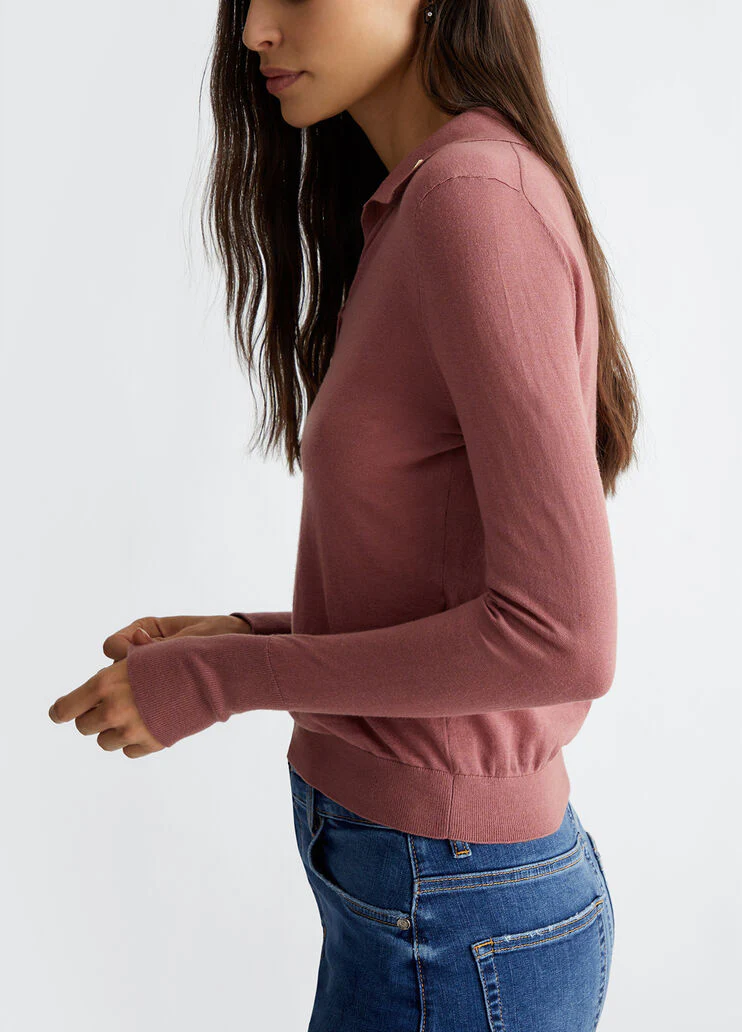 Cashmere-blend knit polo-shirt