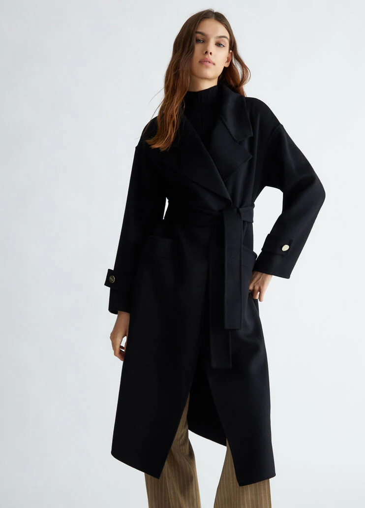 Belted wool-blend coat