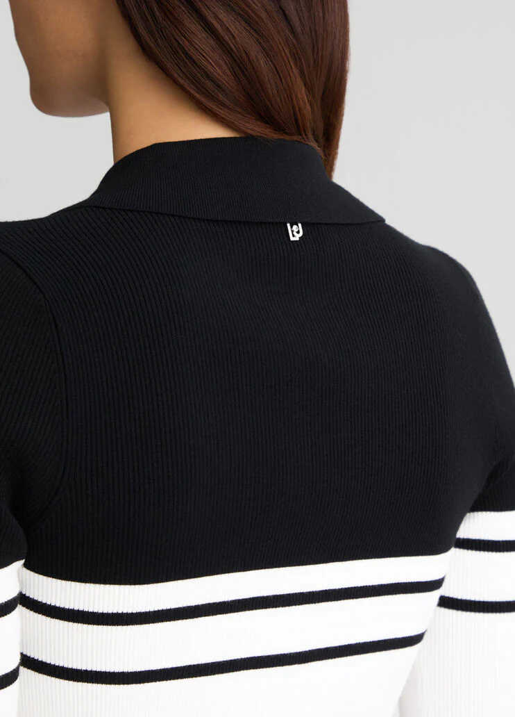 Striped knit polo-shirt