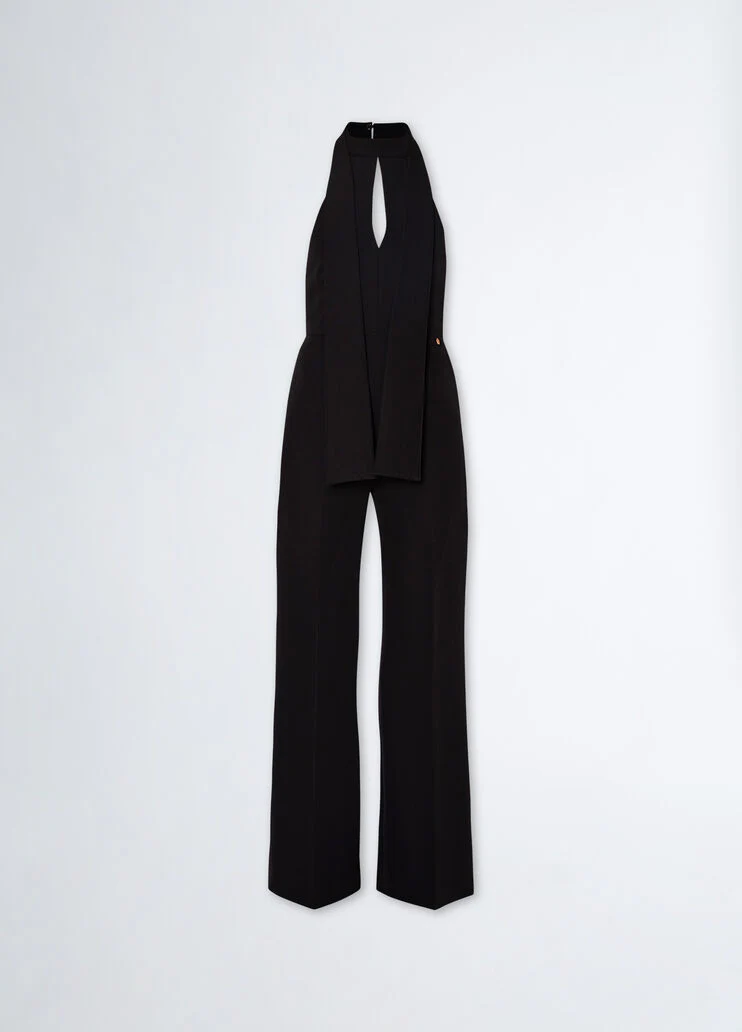 Stretch jumpsuit with pussy-bow