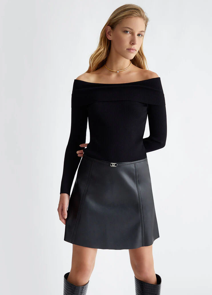 Coated fabric dress with skirt