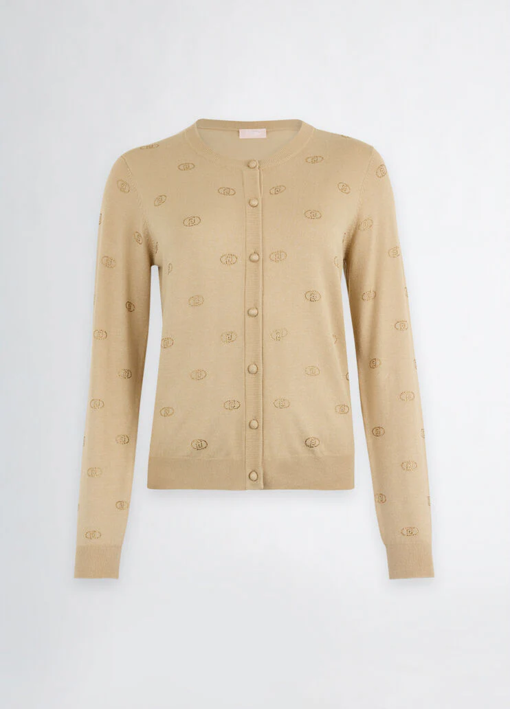 Cardigan with logo and rhinestones