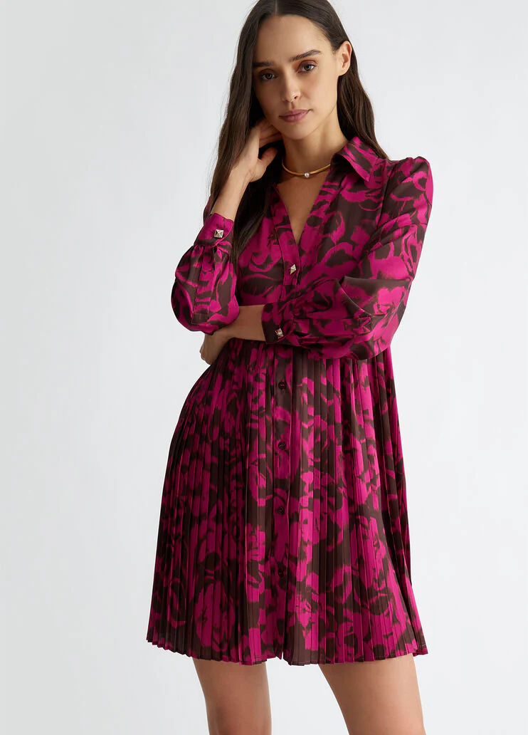 Printed twill shirt dress