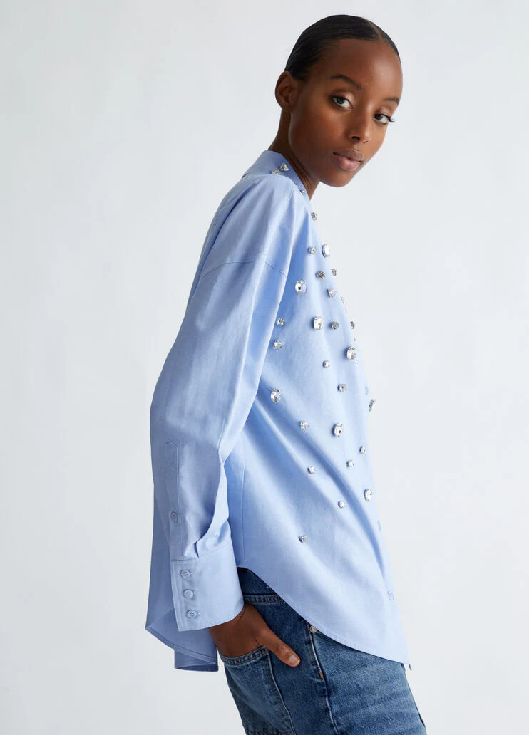 Cotton shirt with rhinestones